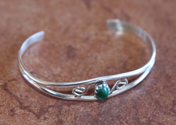 Navajo Sterling Silver Malachite Children's Bracelet