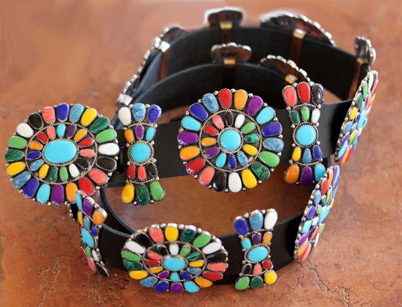 Navajo Leather Multi_Stone Concho Belt by J. Williams