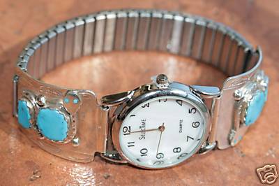 Zuni Indian Silver Turquoise Men's Watch by Effie C