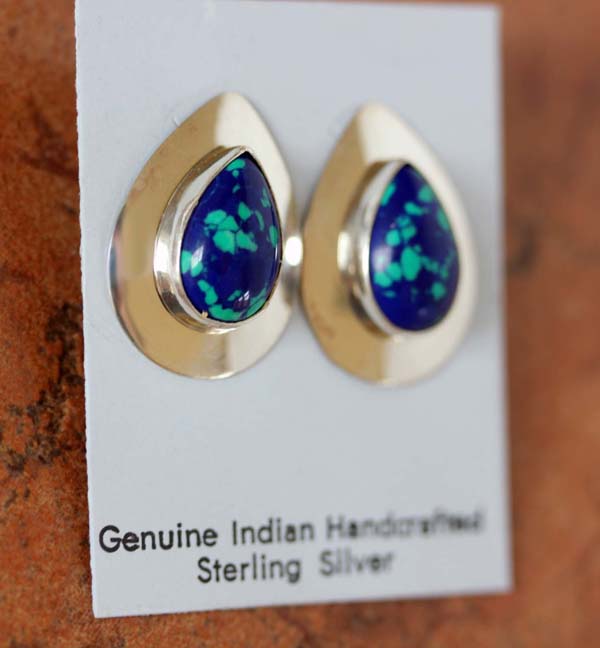 Navajo Azurite Tear Drop Earrings by Nancy Wilson