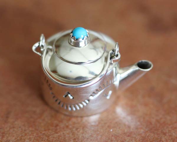 Navajo Turquoise Tea Pot by Leslie Whiteman