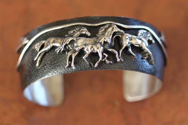 Navajo Native American Sterling Silver Horse Bracelet