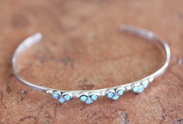 Zuni Sterling Silver Created Opal Heart Bracelet