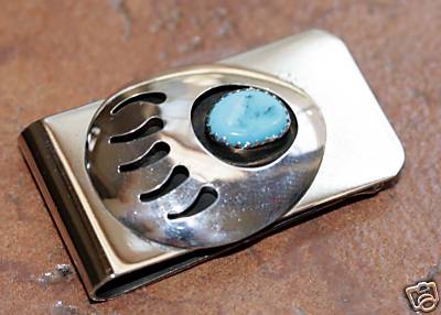 Navajo Turquoise Bear Claw Money Clip by Mike Thomas