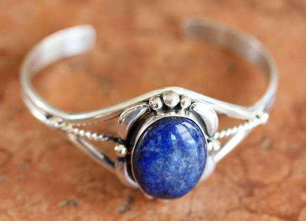 Navajo Sterling Silver Lapis Bracelet by M Spencer