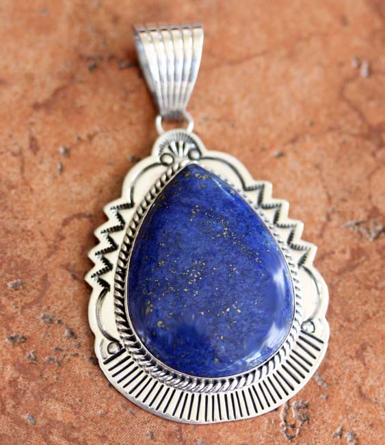 Navajo Sterling Lapis Pendant by M Spencer