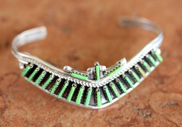 Zuni Silver Gaspeite Bracelet by Yazzie