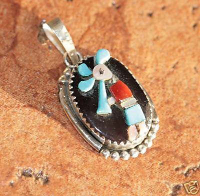 Zuni Raised Inlay Silver Pendant Abeita Calavaza