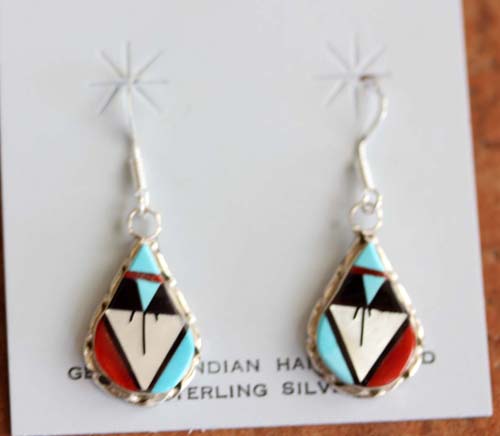 Zuni Native American Silver Multi_Stone Earrings