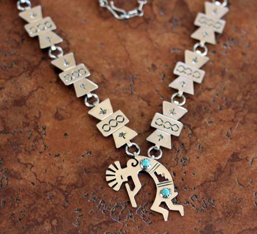 Navajo Sterling Silver Turquoise Kokopelli Necklace