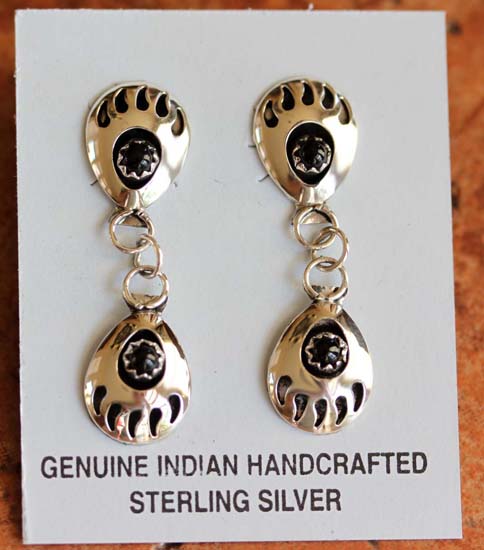 Navajo Onyx Bear Paw Earrings by M Thomas