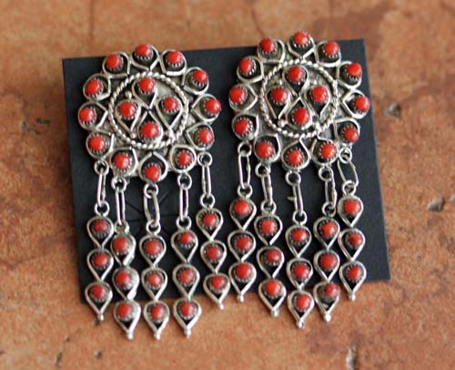 Zuni Silver Coral Earrings