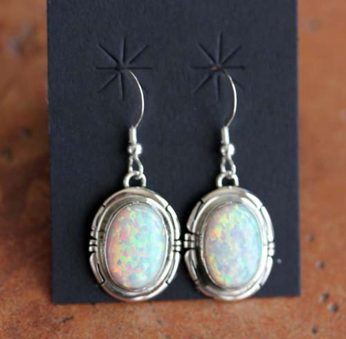 Navajo Sterling Silver Created Opal Earrings