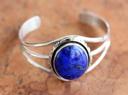 Navajo Sterling Silver Lapis Bracelet by Eloise Kee