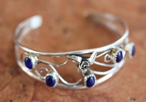 Navajo Native American Silver Lapis Bracelet by C Nez