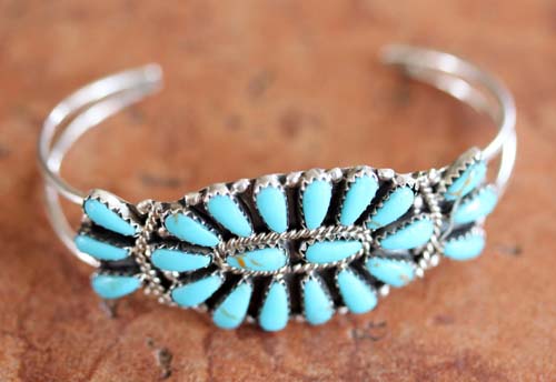 Navajo Silver Turquoise Cluster Bracelet