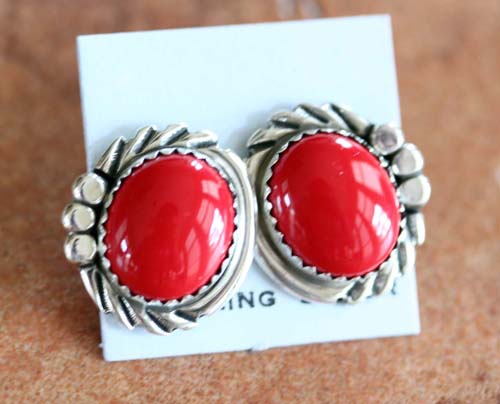 Navajo Coral Earrings by Sharon Cadman